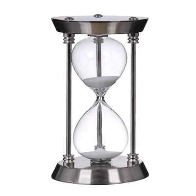 Bellaware 60 Minute Metal Hourglass Sand Timer, Decorative Large Size Sand Clock (Silver)