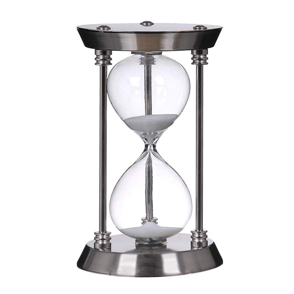 Bellaware 60 Minute Metal Hourglass Sand Timer, Decorative Large Size Sand Clock (Silver)
