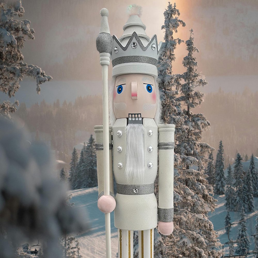CDL 6 feet Tall Life Size Large Christmas Wooden Nutcracker King White Glitter BK30