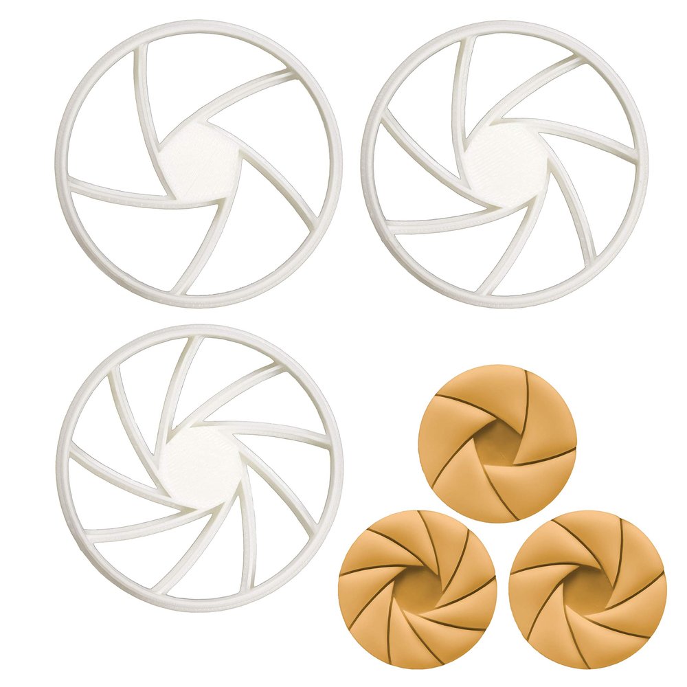 Set of 3 Aperture cookie cutters (Designs: 5, 7, and 9 Blades), 3 pieces - Bakerlogy