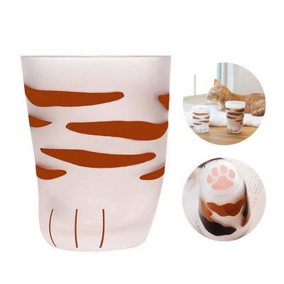 Cat Paw CupCat claw Cup Milk Glass Frosted Glass Cup Cute Cat Foot Claw Print Mug Cat Paw for Coffee Kids Milk Glass Cups Tumbler Personality Breakfast Milk Cup (color 2)