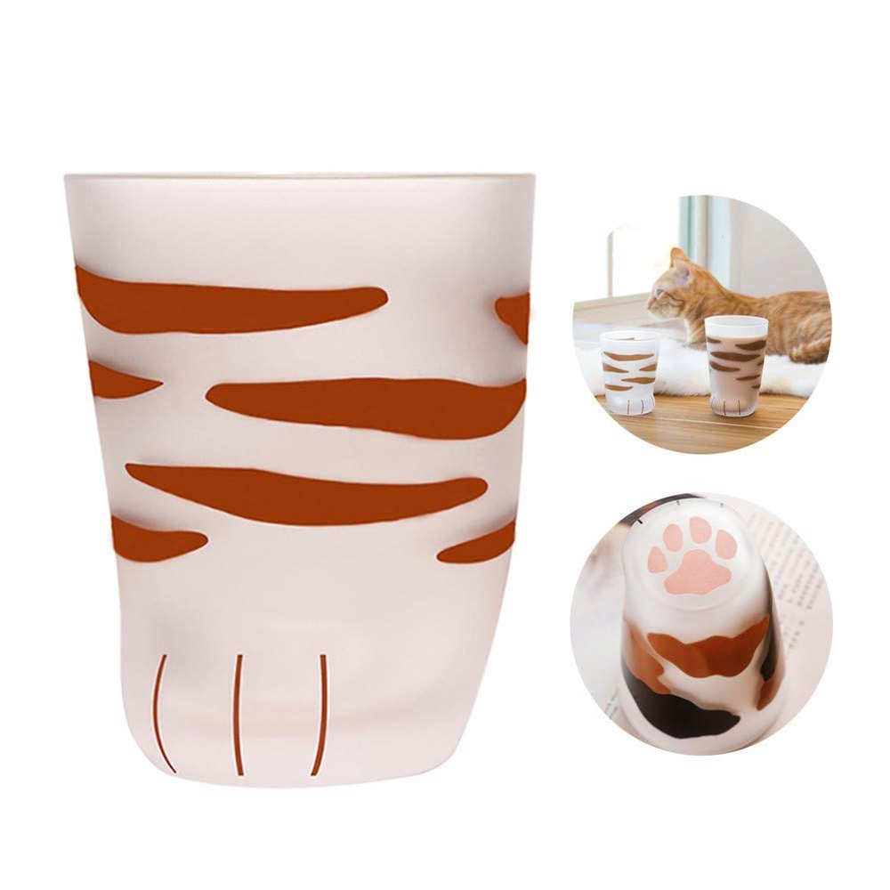 Cat Paw CupCat claw Cup Milk Glass Frosted Glass Cup Cute Cat Foot Claw Print Mug Cat Paw for Coffee Kids Milk Glass Cups Tumbler Personality Breakfast Milk Cup (color 2)