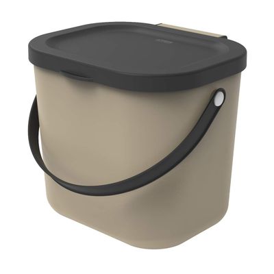 Rotho, Albula, Bio Waste bin 6 l for The Kitchen, Plastic (PP) BPA-Free, Cappuccino/Anthracite, 6l (23,5 x 20,0 x 20,8 cm)