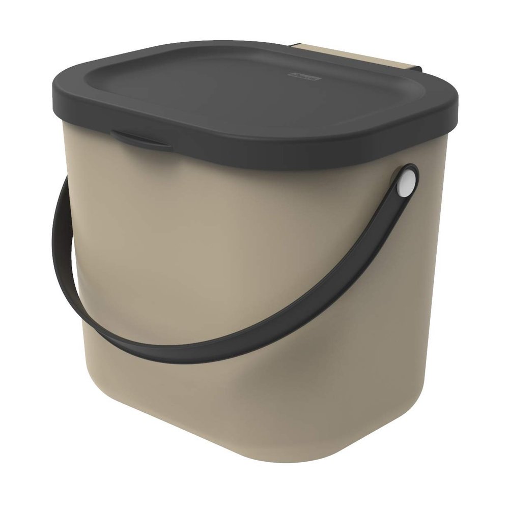 Rotho, Albula, Bio Waste bin 6 l for The Kitchen, Plastic (PP) BPA-Free, Cappuccino/Anthracite, 6l (23,5 x 20,0 x 20,8 cm)