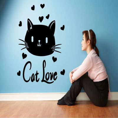 Cute Cat Love Kitty Face Animal Kitten Meow Cats Wall Sticker Art Decal for Girls Boys Room Bedroom Nursery Kindergarten House Fun Home Decor Stickers Wall Art Vinyl Decoration Size (20x18 inch)
