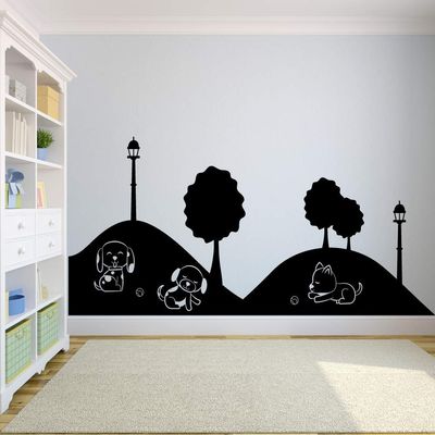 Cute Dog Park Play Friends Puppy Animal Dogs Animals Wall Sticker Art Decal for Girls Boys Room Bedroom Nursery Kindergarten House Fun Home Decor Stickers Wall Art Vinyl Decoration Size (18x20 inch)