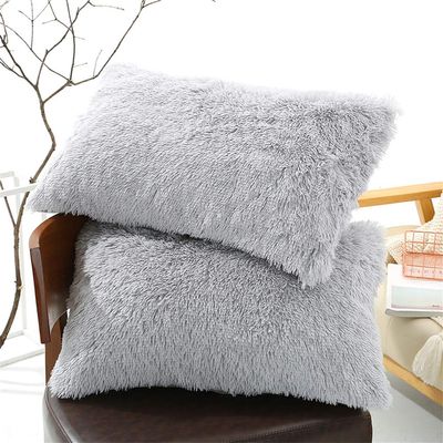 Tenghe Faux Fur King Size Pillow Case 2 Pack Super Soft Shaggy Fluffy Velvet Decorative Throw Pillow Covers/Case Pillow Shams with Zipper Closure.No Inside Filler (Light Grey,20"36")