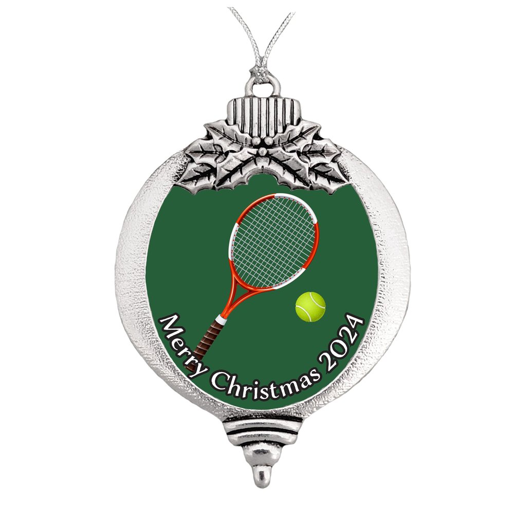 Tennis Racket Racquet Christmas Silver Ornament Choose Snowman Snowflake or Bulb (Bulb)