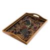 NOVICA Artisan Handmade Reversepainted Glass Tray Peacock Gold 17 in. Multicolor Tone Glasswood Peru Tableware Serveware Trays Animal Themed Birdpeacock [2.3in H x 17.25in W x 12in D] ' Peacock view 1