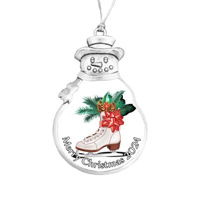 Ice Skate Skating Dancing Christmas Silver Ornament Choose Snowman Snowflake Bulb (Snowman)