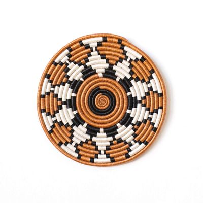 African Woven Trivet- Bungoma/Rwanda Trivet/Sisal & Sweetgrass/Burnt Sienna, Black, White