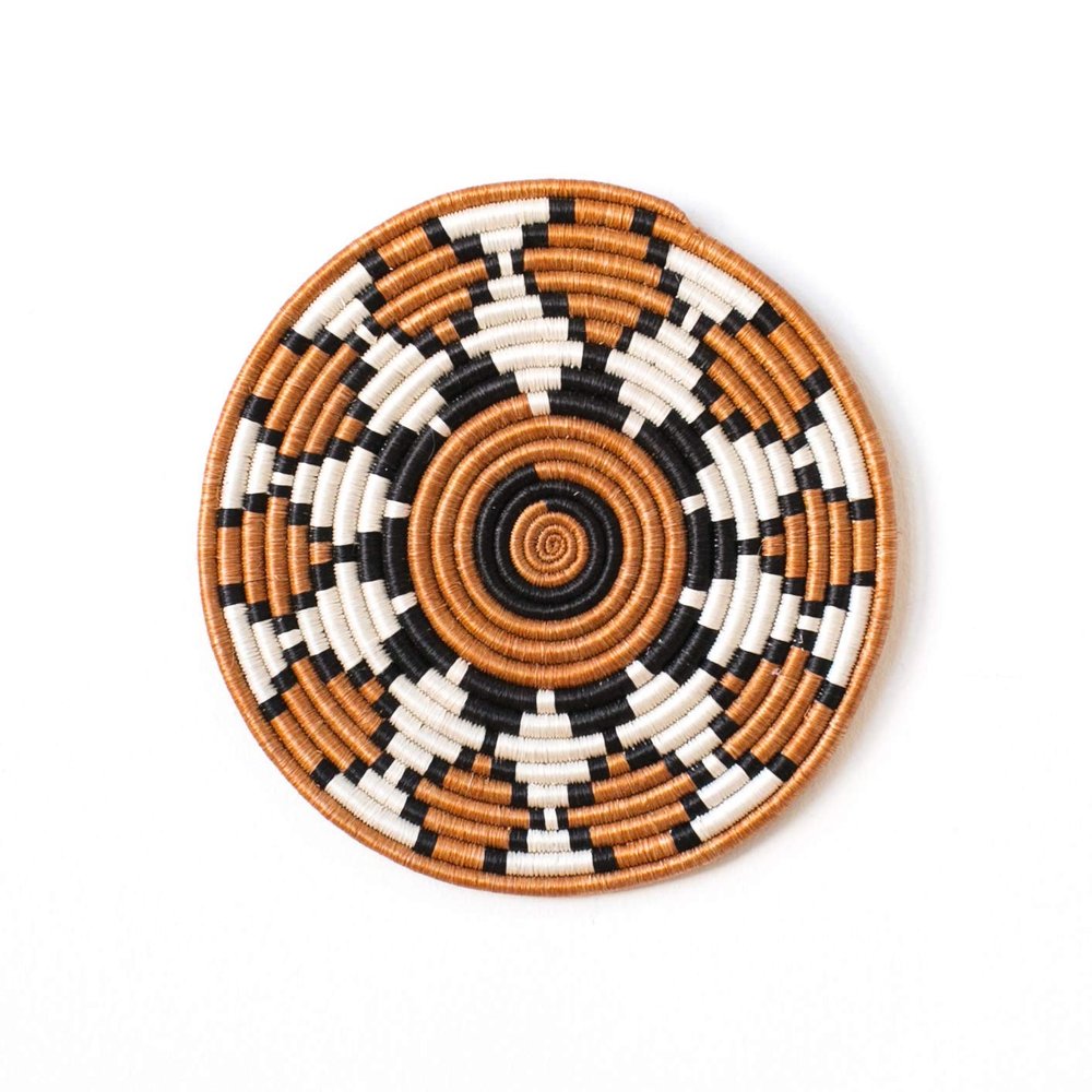 African Woven Trivet- Bungoma/Rwanda Trivet/Sisal & Sweetgrass/Burnt Sienna, Black, White