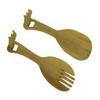 Things2Die4 Hand Carved Wood Decorative Rhinoceros Handle Salad Server Set view 1