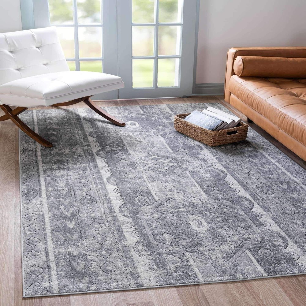 Unique Loom Portland Collection Area Rug - Depoe (9' x 12' Rectangle, Gray/ Ivory)