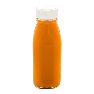 Restaurantware-French Countryside 10 Ounce Juice Bottles, 10 Square Juicing Bottles - With Tamper-Evident Caps, Reusable, Clear Glass Juicing Storage Bottle, For Smoothies, Milk, Tea, And More