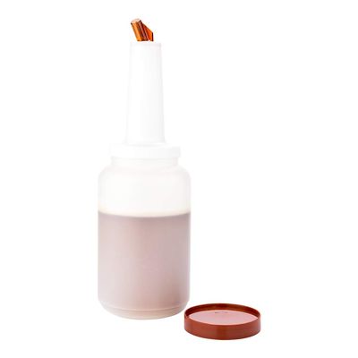 Restaurantware 2.5 qt Plastic Quick Pour Storage Container Bottle - with Brown Spout and Lid - Bar Storage Bottle - 5" x 5" x 15" - 1ct Box - Bar Lux