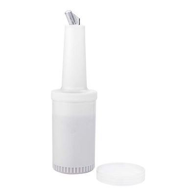 Restaurantware 1 qt Plastic Quick Pour Storage Container Bottle - with Clear Spout and Lid - Bar Storage Bottle - 3 1/2" x 3 1/2" x 13" - 1ct Box - Bar Lux