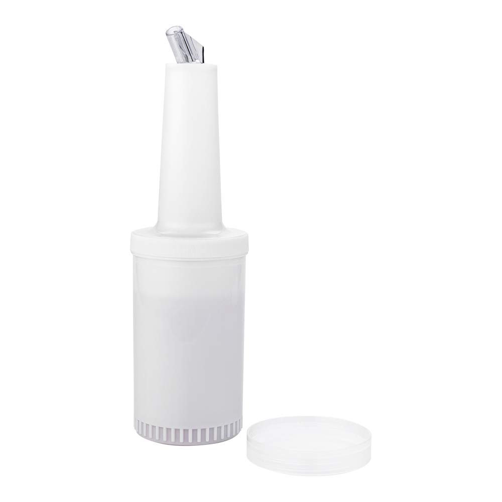 Restaurantware 1 qt Plastic Quick Pour Storage Container Bottle - with Clear Spout and Lid - Bar Storage Bottle - 3 1/2" x 3 1/2" x 13" - 1ct Box - Bar Lux