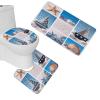 Amagical Marine Life Starfish Seashell Pattern 16 Piece Blue Bathroom Mat Set Shower Curtain Set Non Slip Bath Mat Contour Mat Toilet Cover Shower Curtain and 12 Hooks view 3