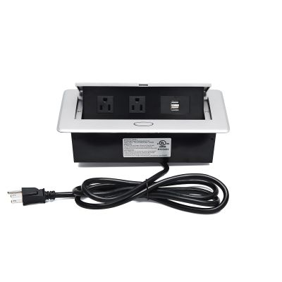 UL Approval Power Strip, Hidden Pop Up Outlet Table Connection Box, Desktop Socket with 2 Outlets & 2 USB Charging Ports for Conference Room Countertop (Silver)