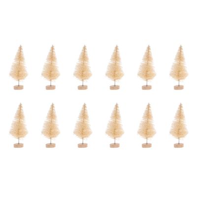 Small Christmas Tree 12pcs Mini Pine Trees with Wood Base 8.5cm (Beige) Table