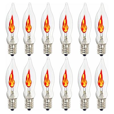 SUNSGNE Christmas Flicker Flame Light Bulbs, Crystal Clear Flame Tip Candelabra Bulbs, C18 Flickering Replacement Bulbs Dances with Orange Flame, 1 Watt, 120 Volt, E12 Candelabra Base, 12 Pack