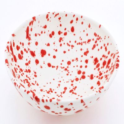 ART ESCUDELLERS Ceramic Bowl, Handmade and Handpainted in Mate RED Decoration. 9,06" x 9,06" x 3,15"