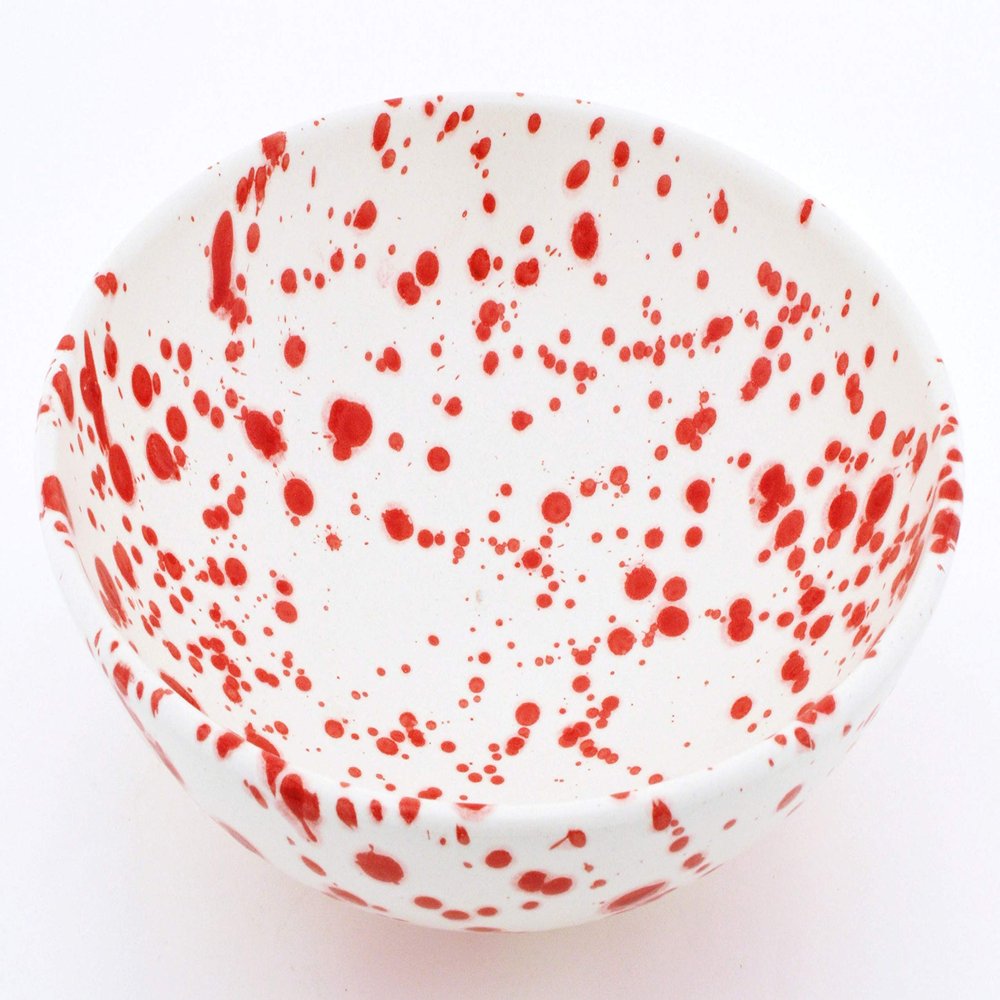 ART ESCUDELLERS Ceramic Bowl, Handmade and Handpainted in Mate RED Decoration. 9,06" x 9,06" x 3,15"