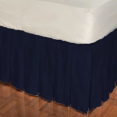 1 Piece Solid 20" Drop Multi Pleated Bed Skirt 600TC Egyptian Cotton (Navy Blue, Queen)
