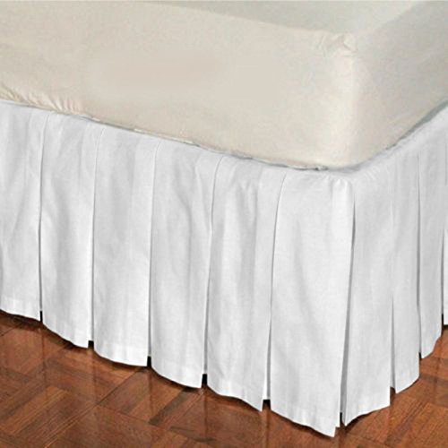 1 Piece Solid 20" Drop Multi Pleated Bed Skirt 600TC Egyptian Cotton (White, Queen)