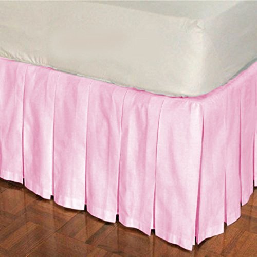 1 Piece Solid 20" Drop Multi Pleated Bed Skirt 600TC Egyptian Cotton (Pink, Full)