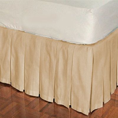 1 Piece Solid 20" Drop Multi Pleated Bed Skirt 600TC Egyptian Cotton (Beige, Twin)