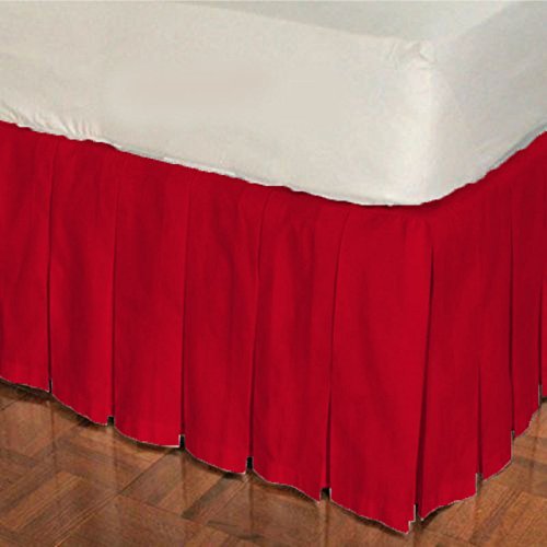 1 Piece Solid 20" Drop Multi Pleated Bed Skirt 600TC Egyptian Cotton (Red, Queen)
