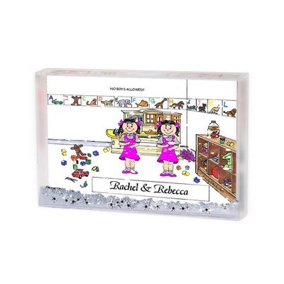 Personalized Friendly Folks Twin Sisters MINI Snow Globe Frame Gift
