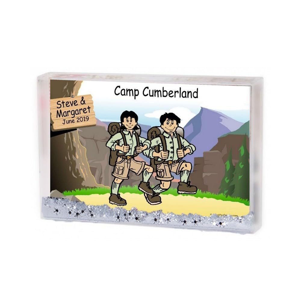 PrintedPerfection.com Personalized Name That Toon Camping, Hiking Couple MINI Snow Globe Frame Gift