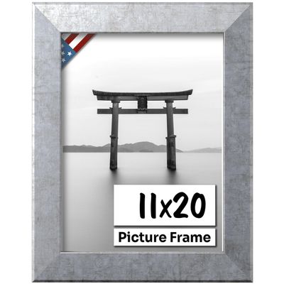US Art Antique Silver 11x20 Picture Frame 1.25" Inch Wide - Silver Decor Handmade Frames with Preinstalled Hangers and UV Blocking Plexiglass Flat 20x11 Frame