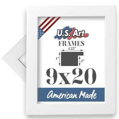 US Art 9x20 Chalk White Flat 1.25 Inch, Smooth Wrapped Finish Wood Composite Wall Decor Picture Poster Frame