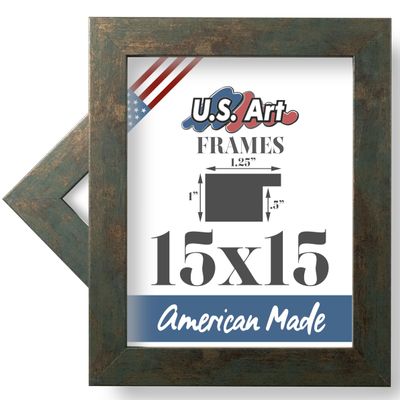 US Art 15x15 Seaweed Green Gold Flat 1.25 Inch, Smooth Wrapped Finish Wood Composite Wall Decor Picture Poster Frame