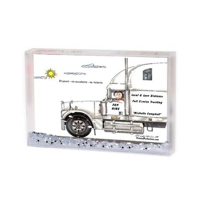 PrintedPerfection.com Personalized Friendly Folks Truck Driver, 18 Wheeler - Female MINI Snow Globe Frame Gift
