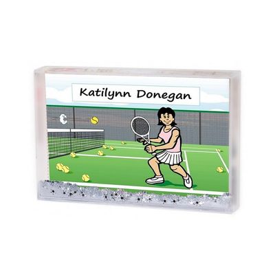 PrintedPerfection.com Personalized Name that Toon Tennis Player - Female MINI Snow Globe Frame Gift