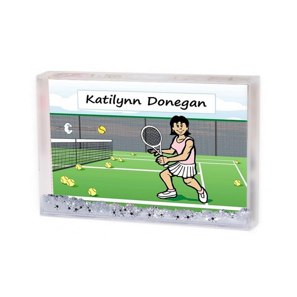 PrintedPerfection.com Personalized Name that Toon Tennis Player - Female MINI Snow Globe Frame Gift