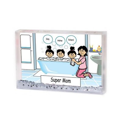 PrintedPerfection.com Personalized Name That Toon Tub Time Mom 1 boy 2 Girls - Single Mom MINI Snow Globe Frame Gift