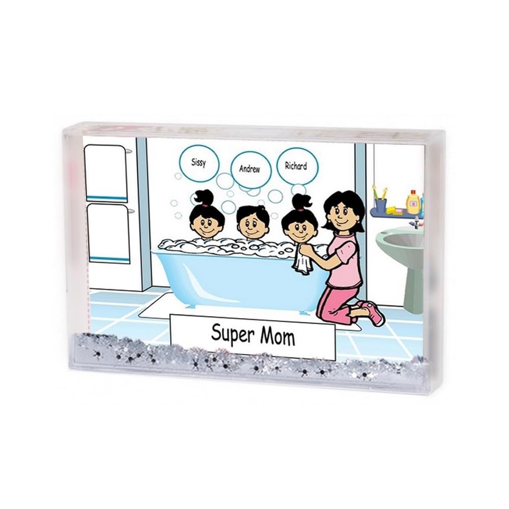 PrintedPerfection.com Personalized Name That Toon Tub Time Mom 1 boy 2 Girls - Single Mom MINI Snow Globe Frame Gift
