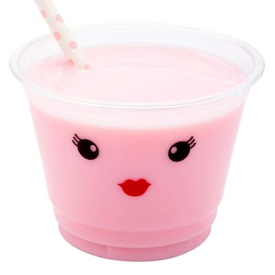 Restaurantware-9 Ounce Cold Drink Cups, 1000 Disposable Party Drinking Cups - Lids Sold Separately, Madame Red Lips and Eyelashes Design, Clear PET Plastic Cup, For Birthday Parties, Or Ceremonies