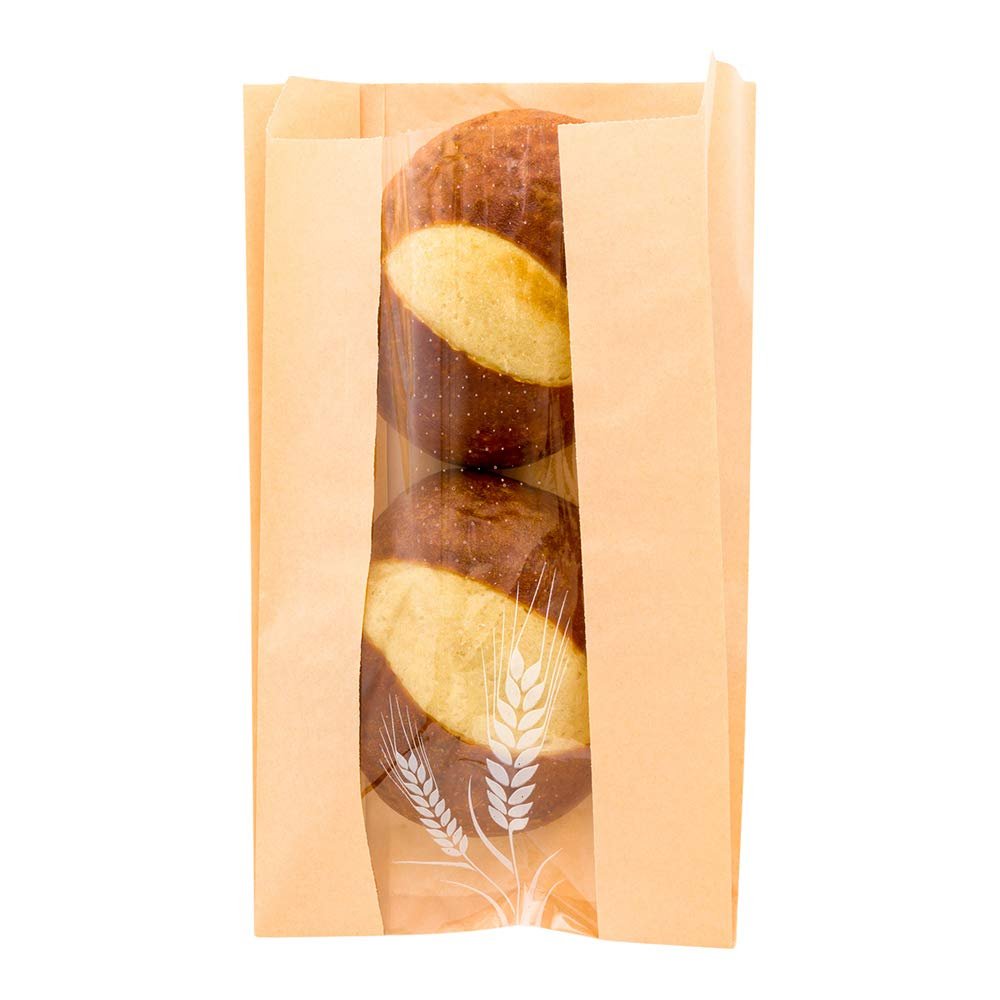 Bag Tek 6 x 2.8 x 10 Inch Bread Paper Bags, 100 Greaseproof Baguette Paper Bags - Micro Perforated, Clear Window, Brown Paper Bakery Bread Bags, Disposable, Freezable - Restaurantware