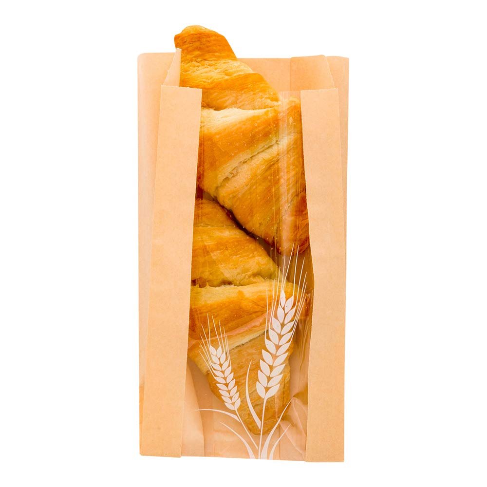 Bag Tek 4.5 x 2.5 x 8.5 Inch Bread Paper Bags, 100 Greaseproof Baguette Paper Bags - Micro Perforated, Clear Window, Brown Paper Bakery Bread Bags, Disposable, Freezable - Restaurantware