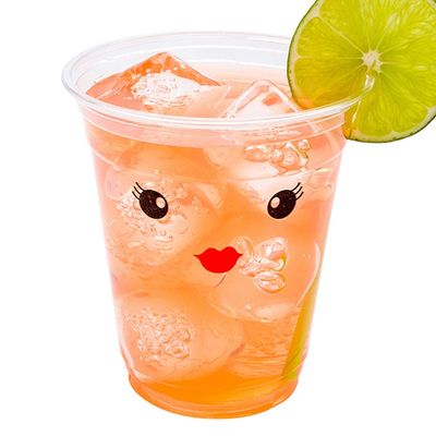 Restaurantware Visage 12 Ounce Cold Drink Cups 1000 Disposable Party Drinking Cups - Lids Sold Separately Madame Face Design Clear PET Plastic Cups For Parties And Ceremonies