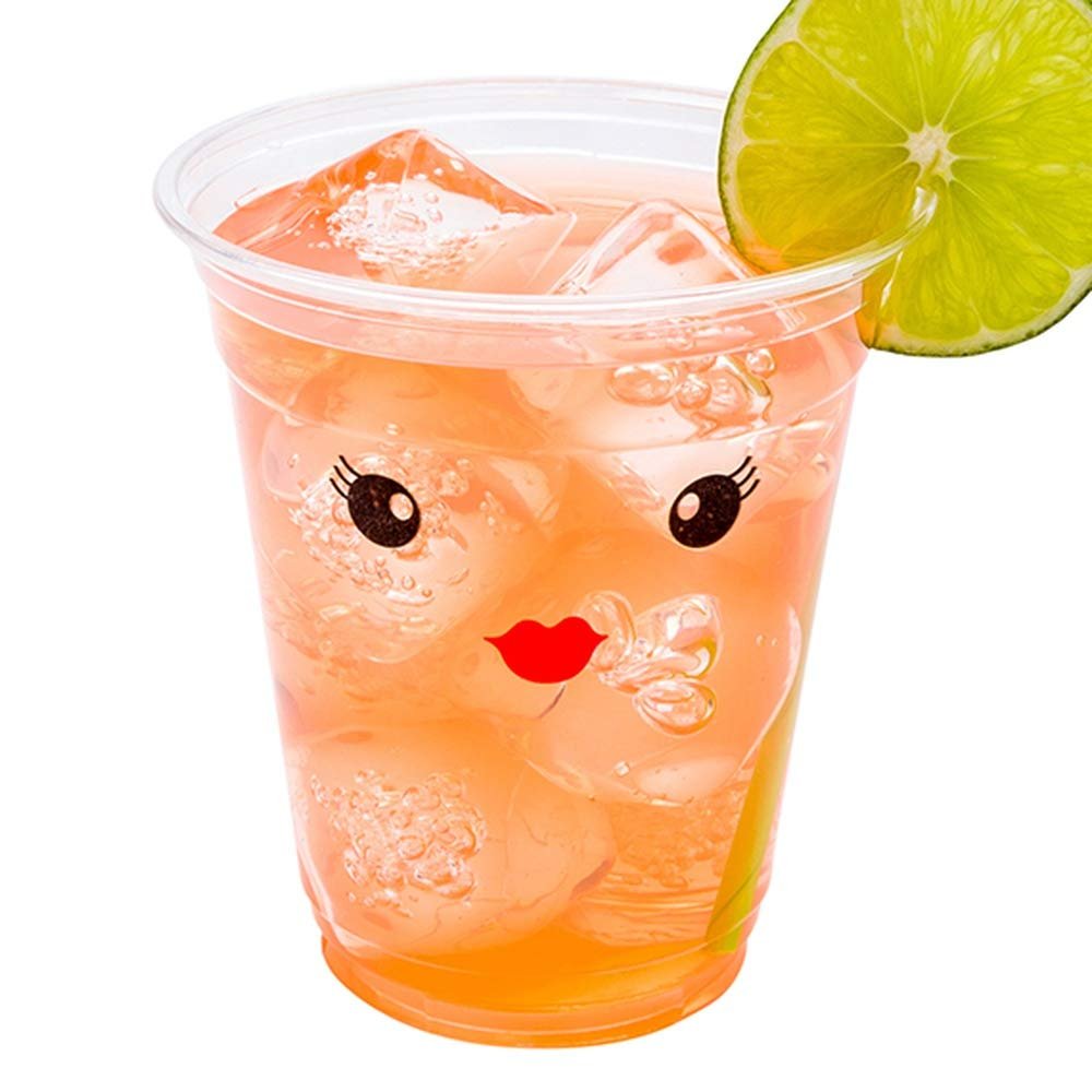 Restaurantware Visage 12 Ounce Cold Drink Cups 1000 Disposable Party Drinking Cups - Lids Sold Separately Madame Face Design Clear PET Plastic Cups For Parties And Ceremonies