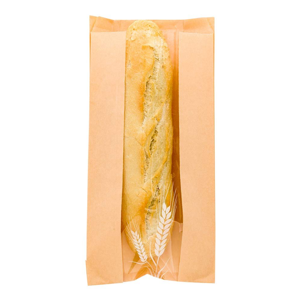 Bag Tek 5.8 x 2.8 x 11.5 Inch Bread Paper Bags, 100 Greaseproof Baguette Paper Bags - Micro Perforated, Clear Window, Brown Paper Bakery Bread Bags, Disposable, Freezable - Restaurantware