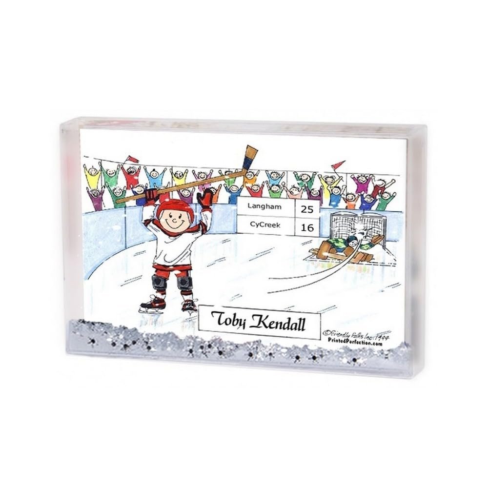 PrintedPerfection.com Personalized Friendly Folks Hockey Player - Male Mini Snow Globe Frame Gift